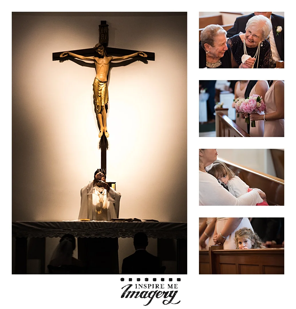 Candid moments during the wedding ceremony at the Church of Saint James in Basking Ridge, NJ.