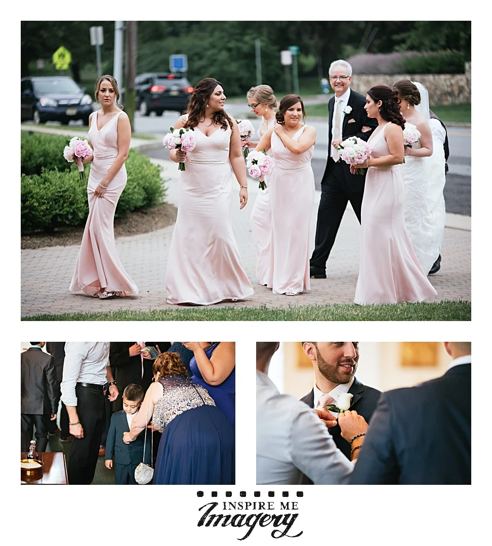 The wedding party arrives for the ceremony, and family helps make sure everyone looks perfect.