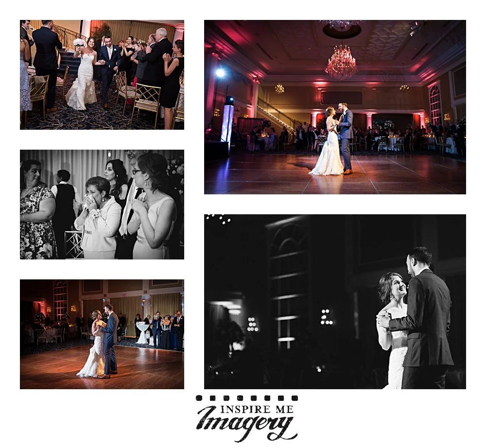 The bride and groom enter for their first dance.