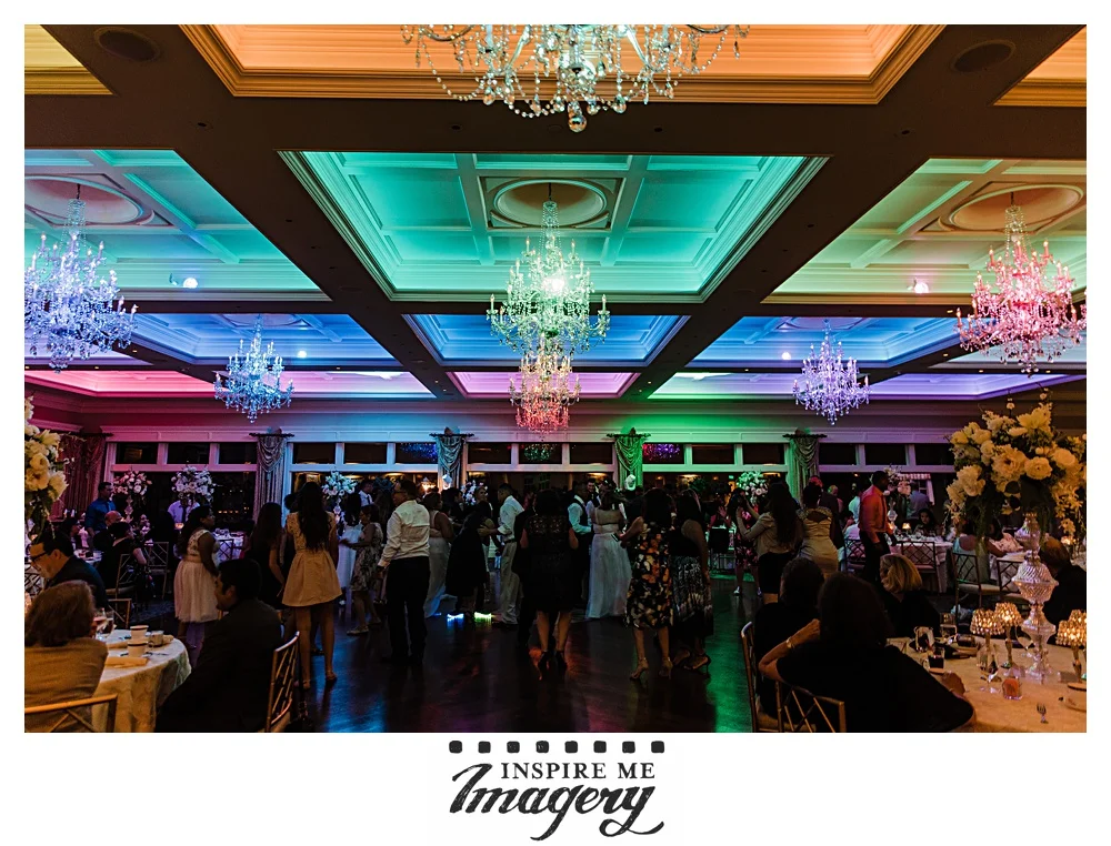 The reception room at Clarks Landing Yacht Club has this awesome ceiling with changing lights, and it really makes for an incredible atmosphere.