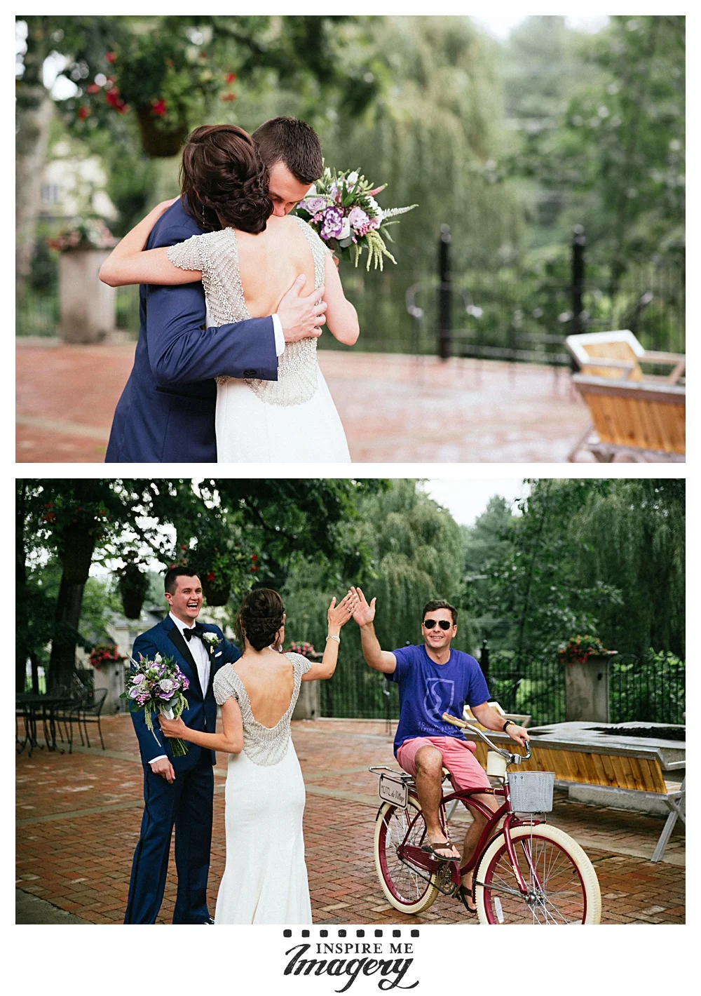 An emotional first look followed by high-fives from a guest who happened to be enjoying the grounds nearby.