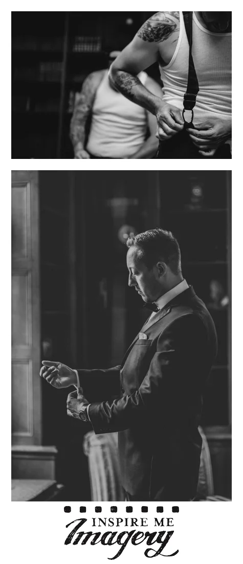 The room where the groom got ready had beautiful window light, and the dark background really made it shine.