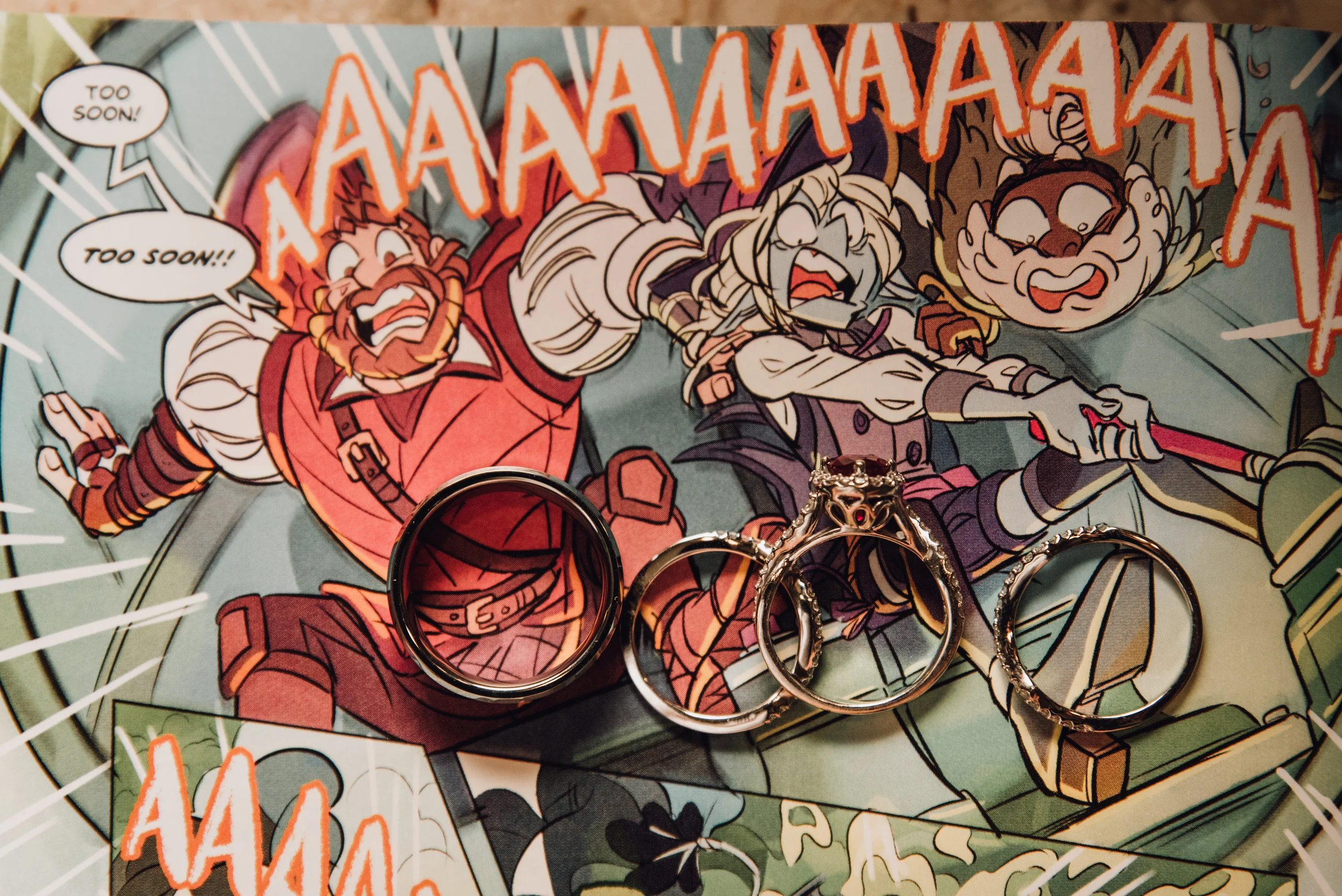 Wedding bands with comic book  twist