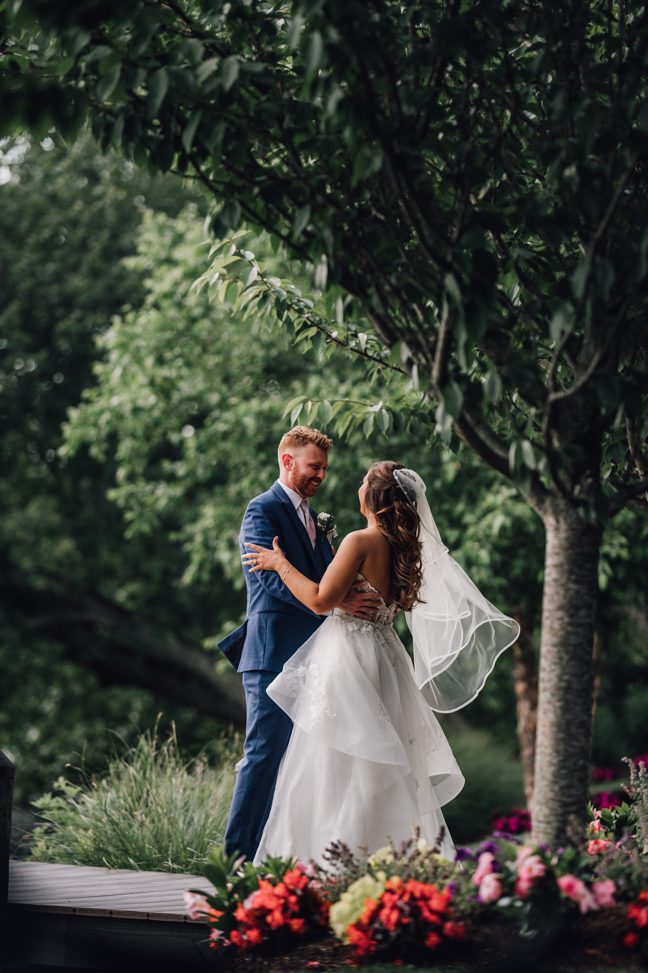 bride and groom first look reaction
