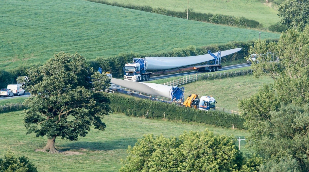 Turbine blades being transported to site