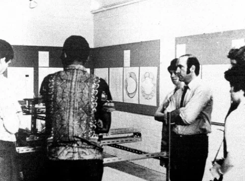 Ikon Gallery (Swallow Street), exhibition of computer drawings, black
and white photograph, 1969-70