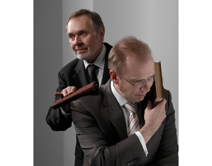 Brian Griffin, Photographic portrait of two men involved in the delivery of the Library of Birmingham project, shown in Reference Works exhibition, 2013