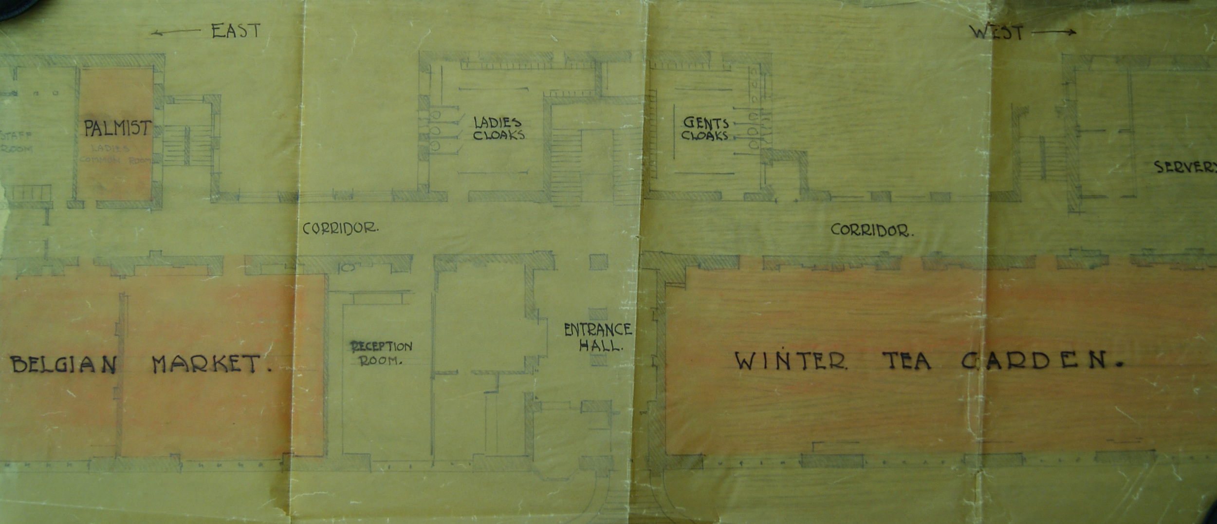 Floor plans showing the Mackintosh Building transformed for the Belgian Tryst in 1914