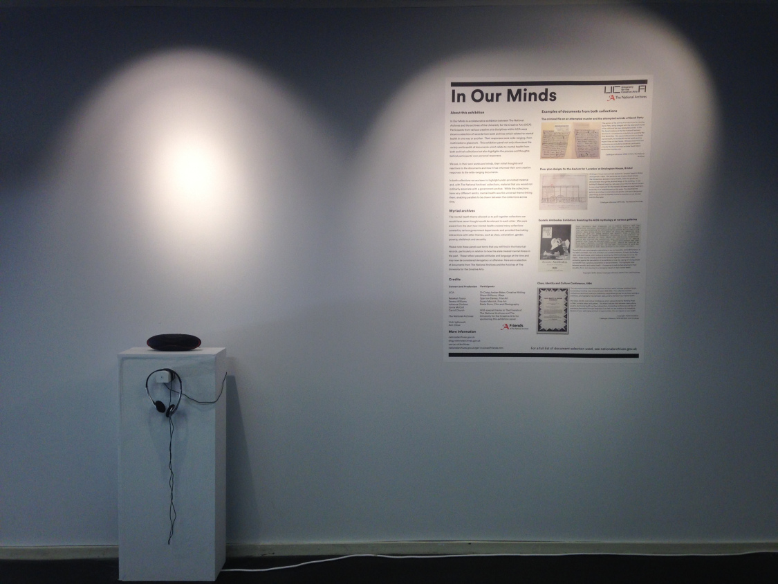 Audio piece Hysteria by Craig Jordan-Baker on exhibition at UCA, Farnham Campus (2017). 