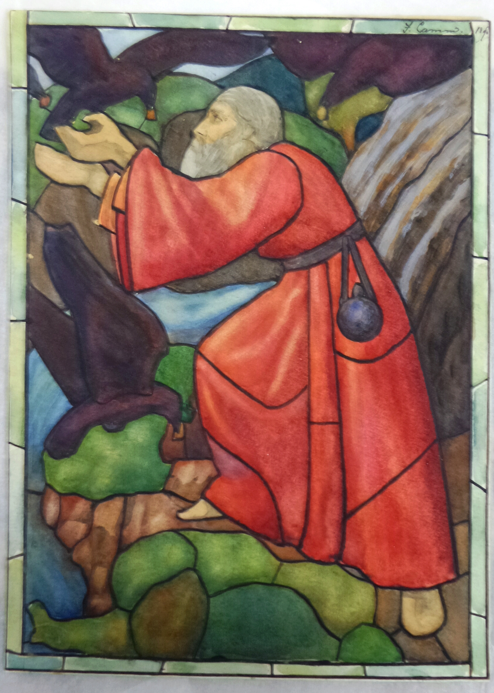 Florence Camm, Study for a rectangular stained glass panel of St Francis of Assisi and the birds . 1898. Birmingham City University Art and Design Archives