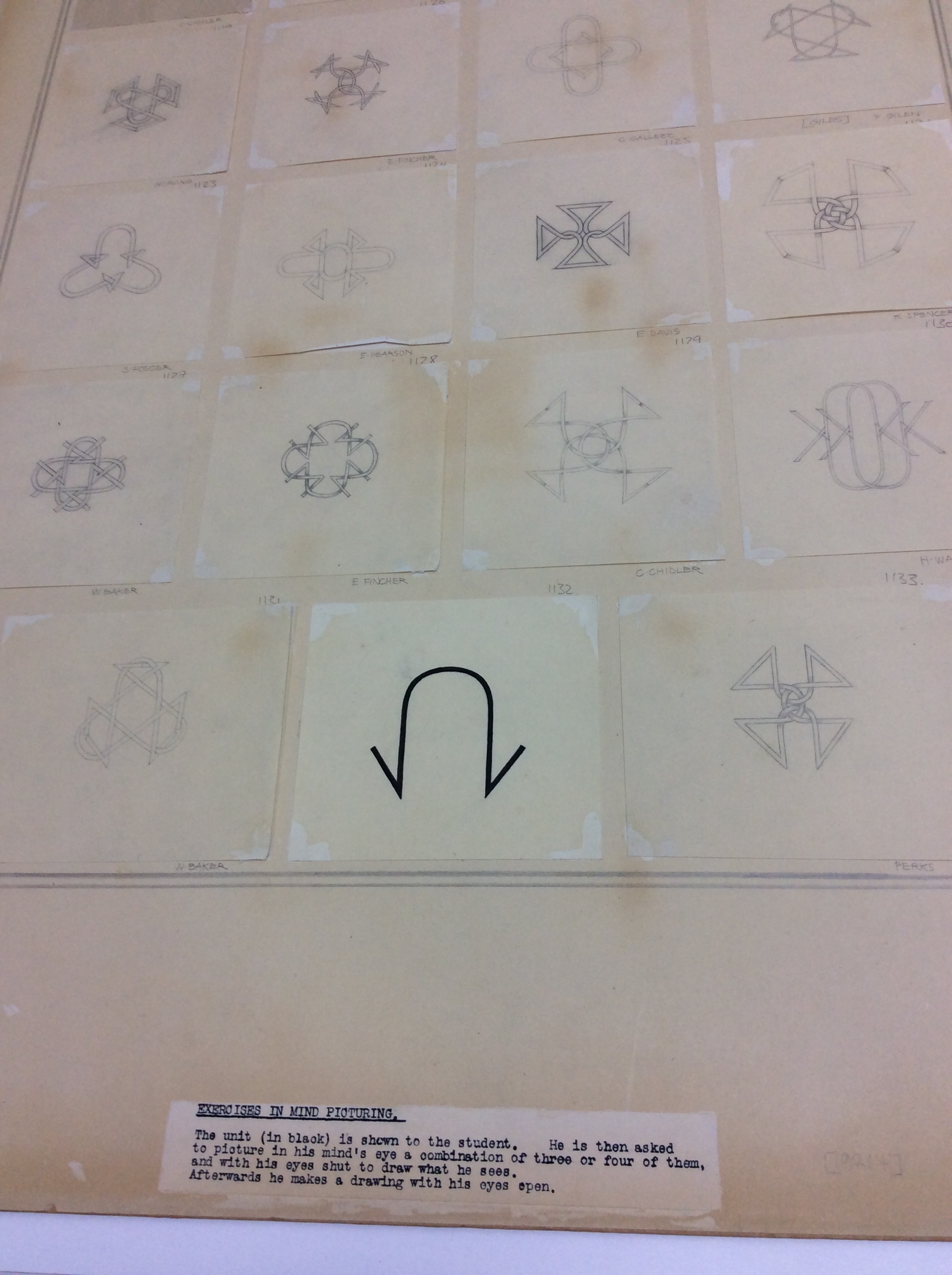 Exercises in mind picturing: designs created from three units of a given shape, 1921