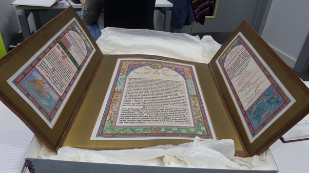Harry Foster Newey, Triptych presented to Frank Jackson (second master) on his retirement in 1898, BCU Art & Design Archives.