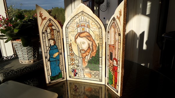 Jess Skidmore, Triptych with religious imagery (final piece), 2017.