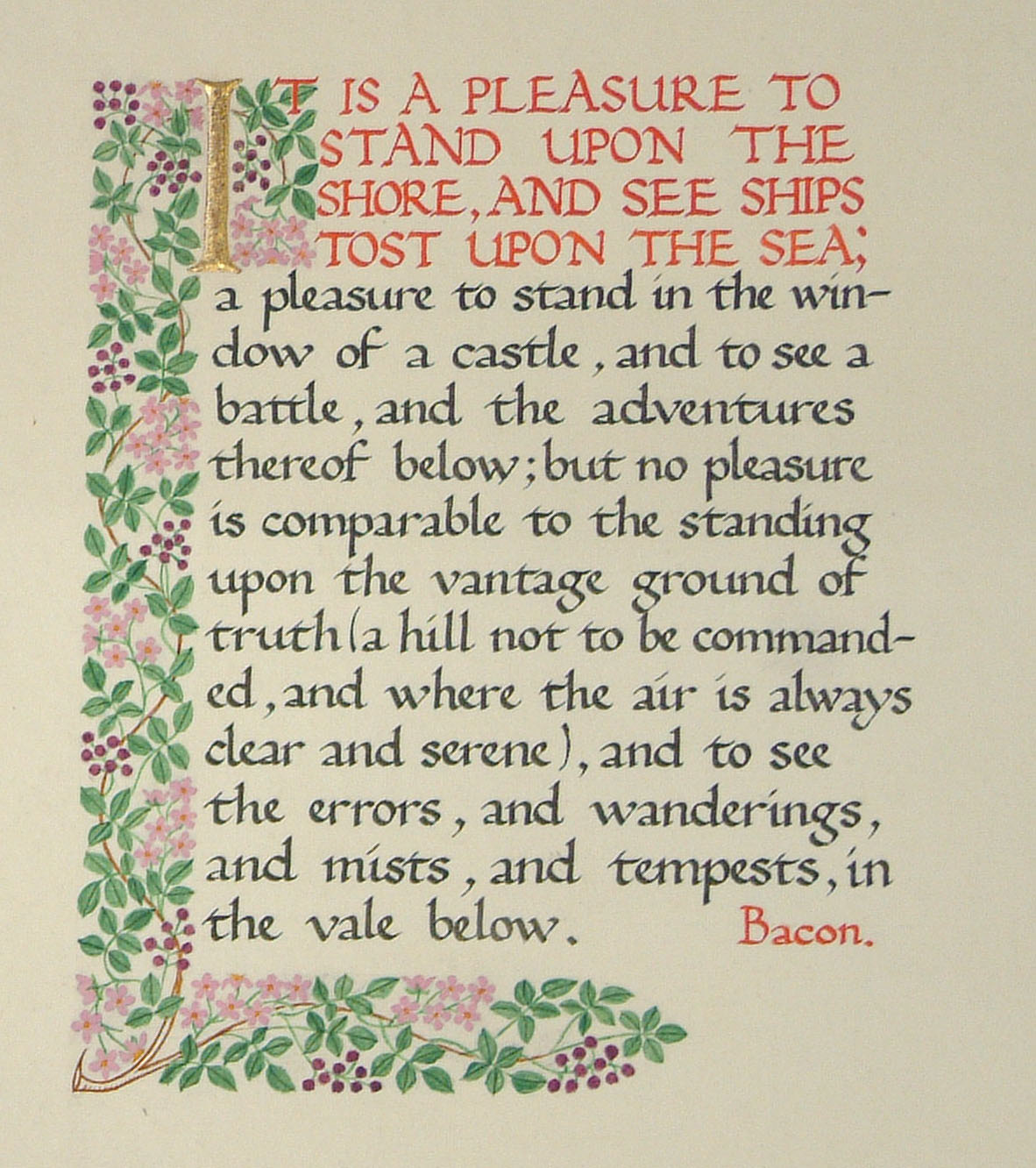 Example of calligraphy by unknown student, 1929, BCU Art & Design Archives