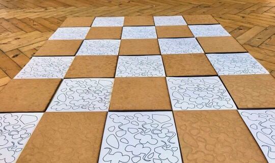 Hannah Elliott, Tiles inspired by Marion Richardson's writing patterns, 2017.