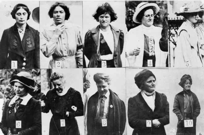 Surveillance photographs of suffragettes imprisoned in Holloway, National Archives.