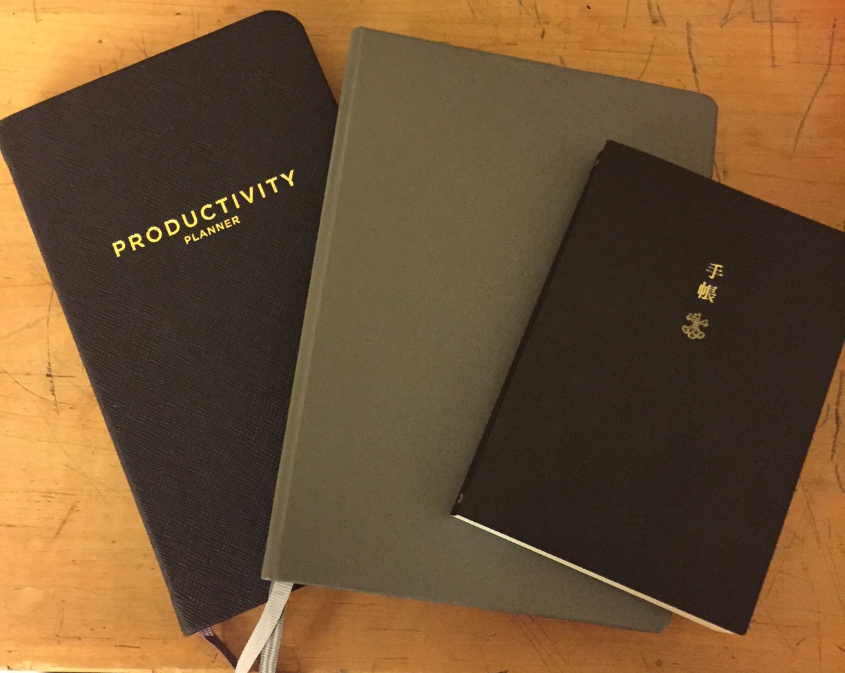Left to Right: Productivity Planner, Bullet Journal (Leuchtturm 1917), Hobonichi Techo