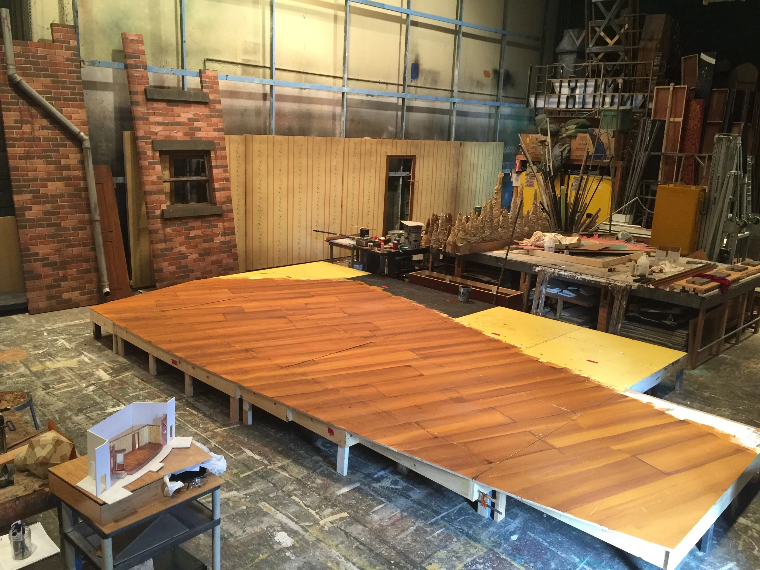 Floor platforms for 'A View From the Bridge' assembled and painted