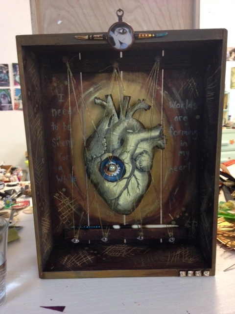 "I need to be silent for awhile, worlds are forming in my heart" - Meister Eckhart. Assemblage by Sara Saltee. Professional-quality images on the way soon!