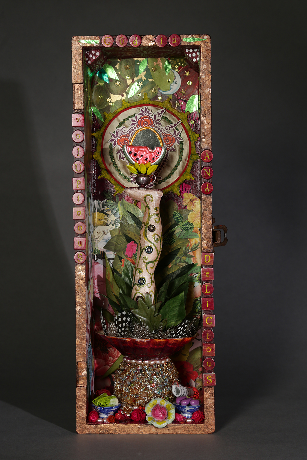 "god is voluptuous and delicious" assemblage by sara saltee, 2017. Photo credit: michael stadler studios.