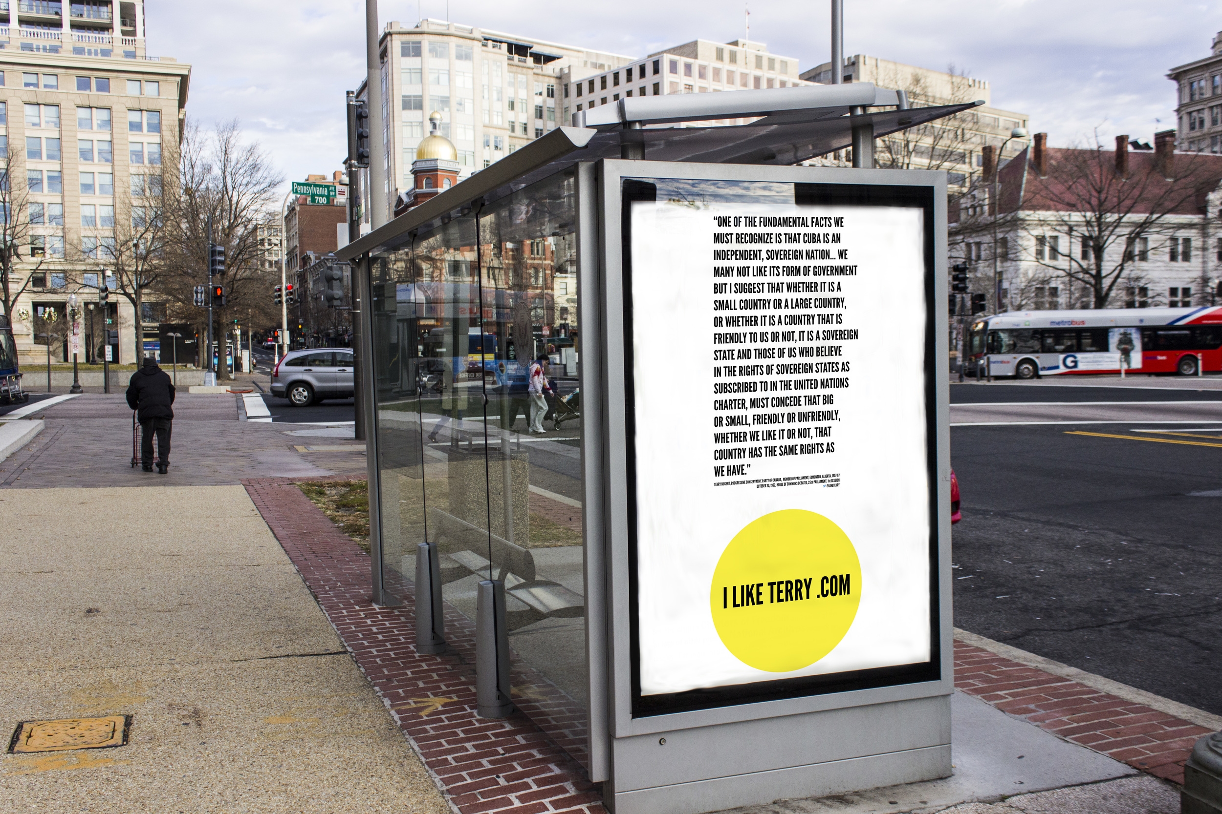  Bus stop with poster installed. Digital print, 47.25”W x 68.25”H. 