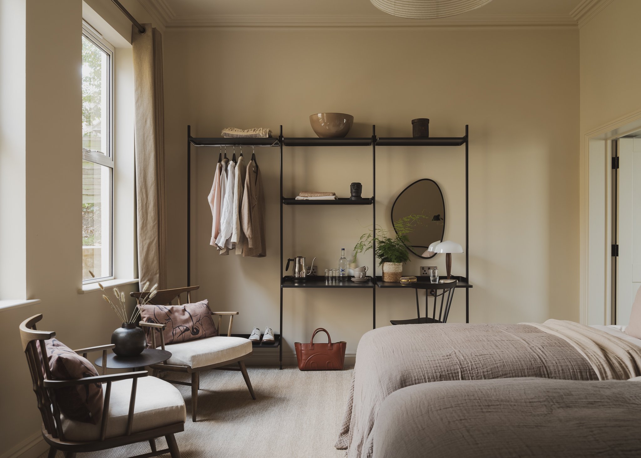 Boutique hotel twin bedroom, Scandinavian styling, Caroline Davis Stylist, Cotswolds and London
