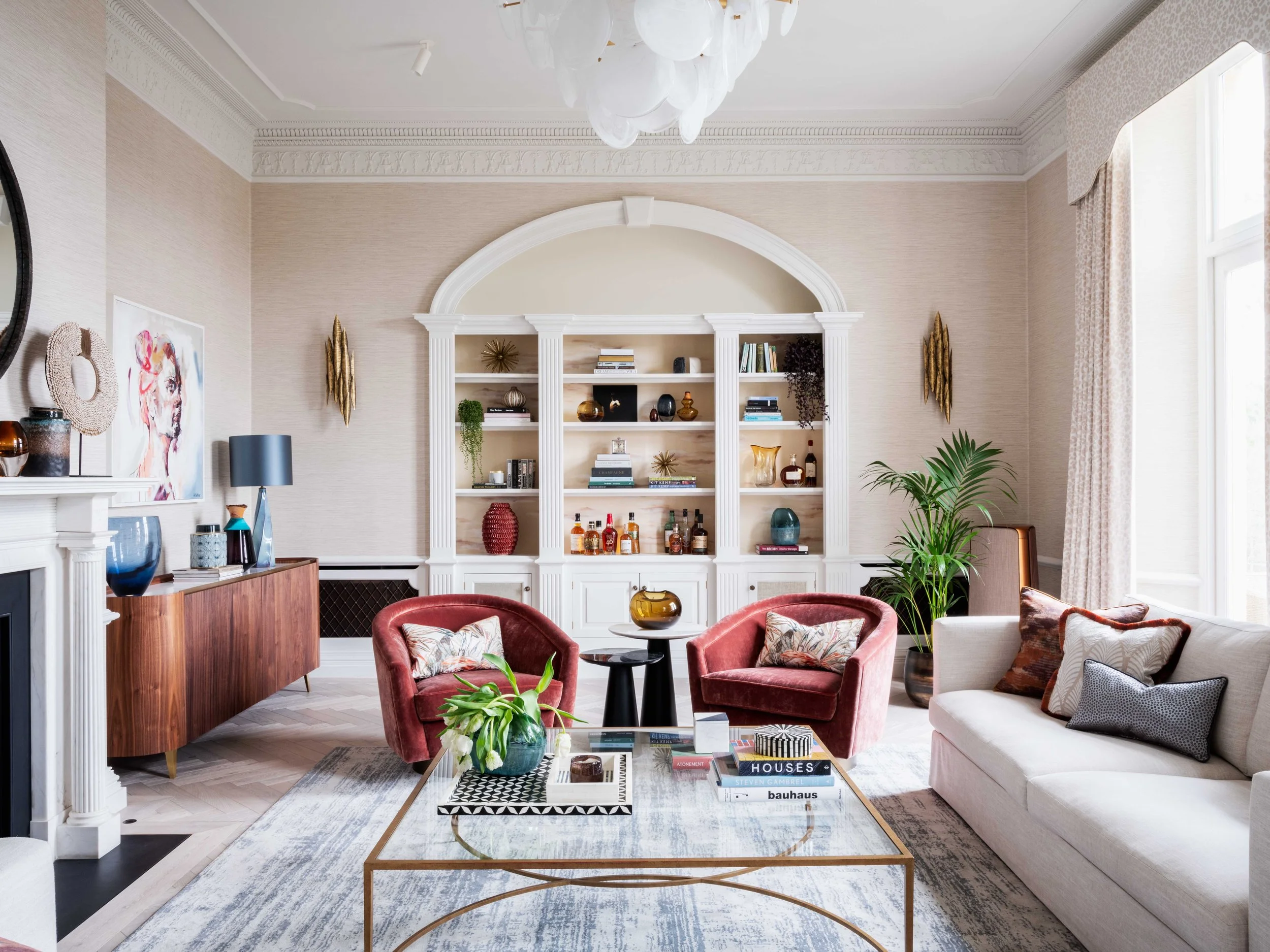 Residential Georgian lounge styling, accessories, artwork sourcing, soft furnishings, flowers, Caroline Davis Stylist, London and Cotswolds
