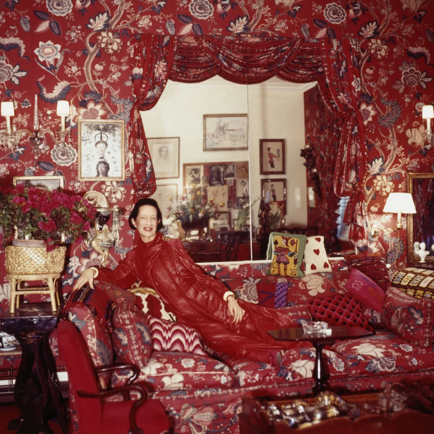 Diana Vreeland in her living room, which she called "A Garden in Hell," by Horst P. Horst, 1979.
