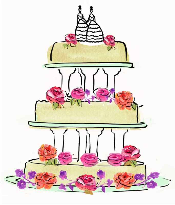 wedding cake illustration by Gayle Kabaker