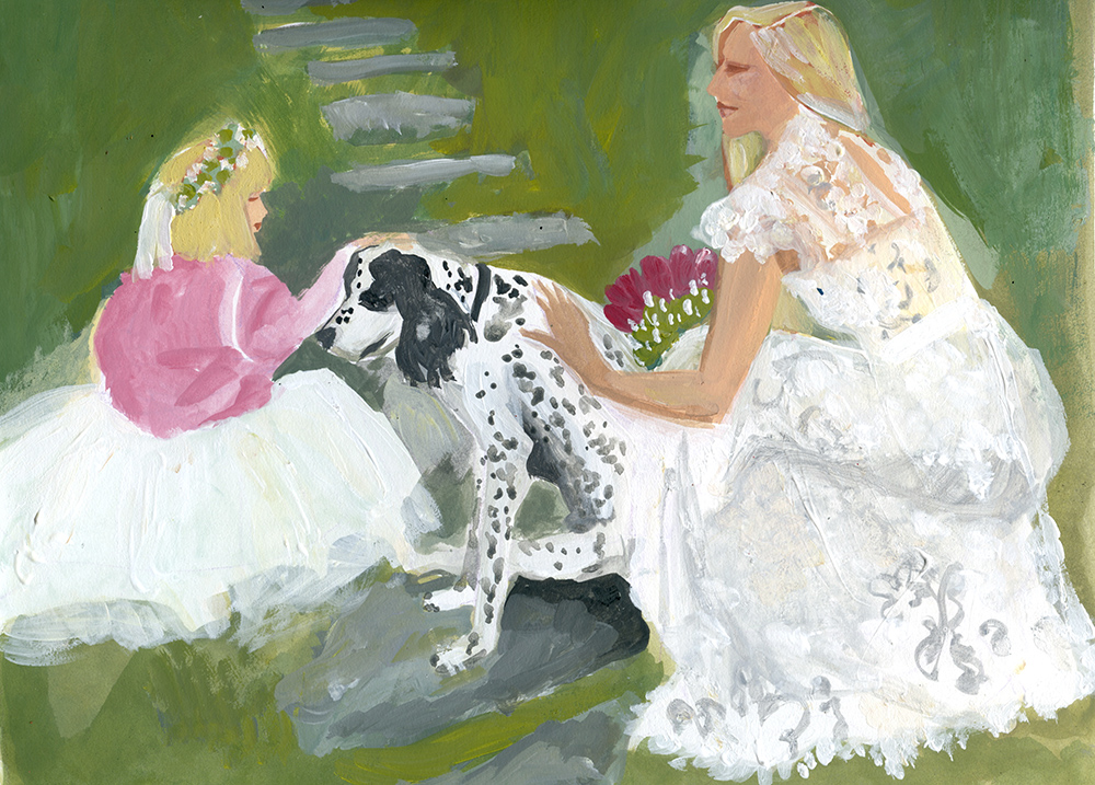 the bride, flower girl and best dog. 
