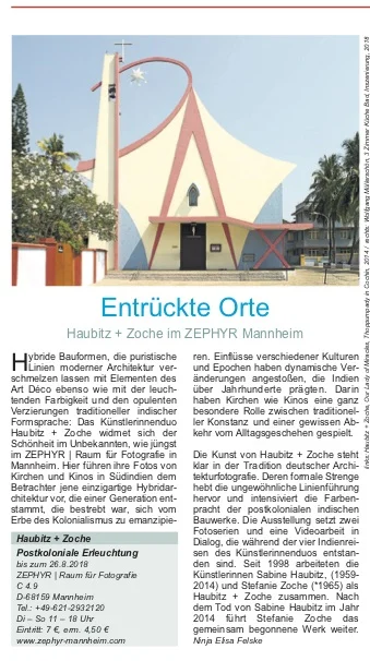 Juli/August kunst:art 62: Entrückte Orte. Haubitz + Zoche im ZEPHYR Mannheim. download pdf