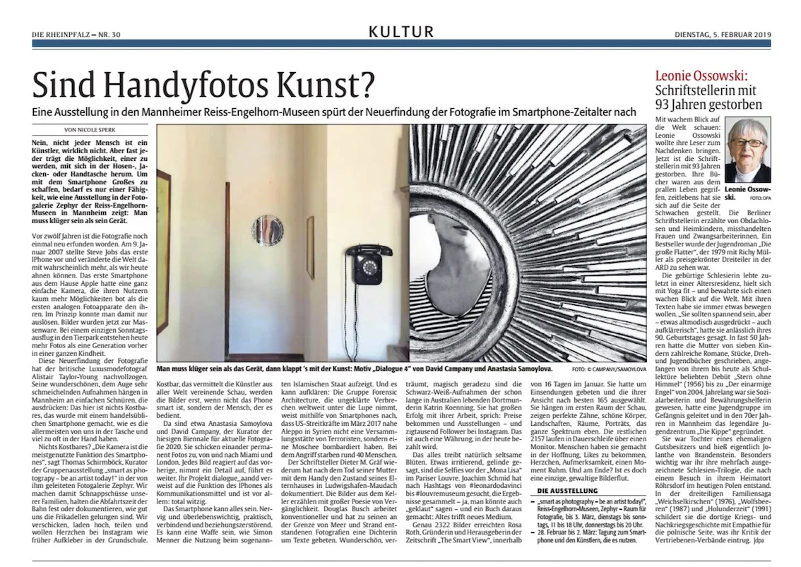 05.02.2019 Rheinpfalz : Nicole Sperk: Sind Handyfotos Kunst?