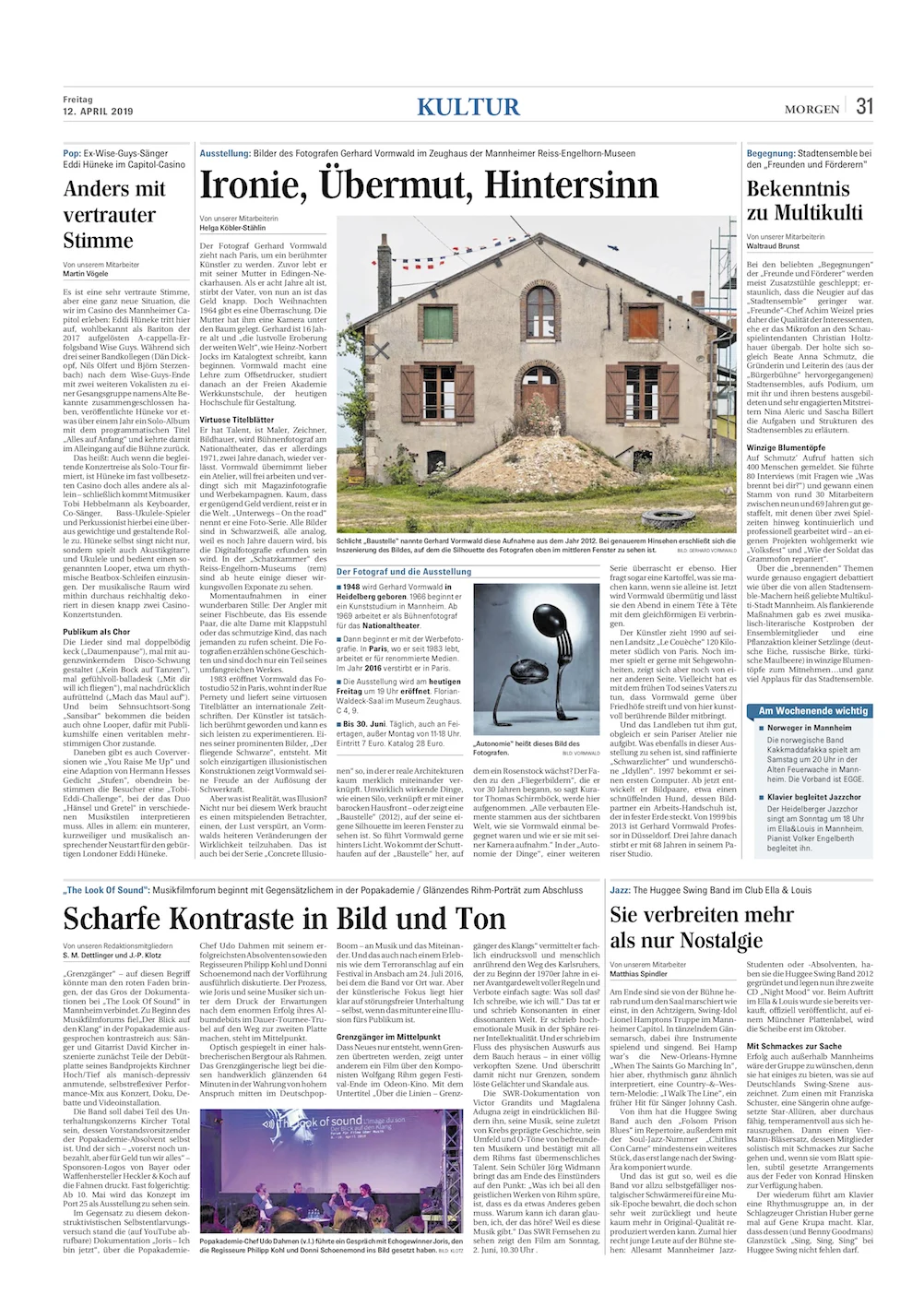 12.04.2019 Mannheimer Morgen Ironie, Übermut, Hintersinn