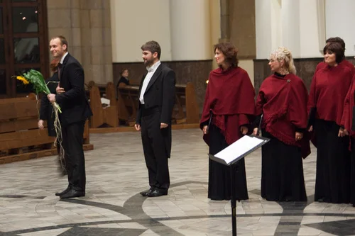 With Jaroslaw Wolanin and Silesian Philharmonic Choir after the premiere of Stream (2010)