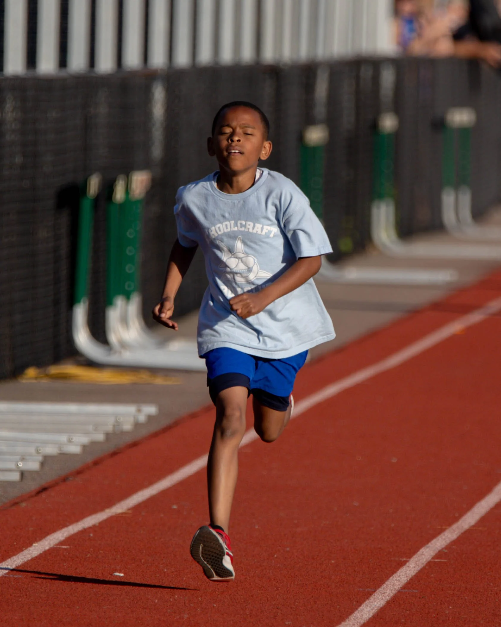 Schoolcraft runner at the finish line