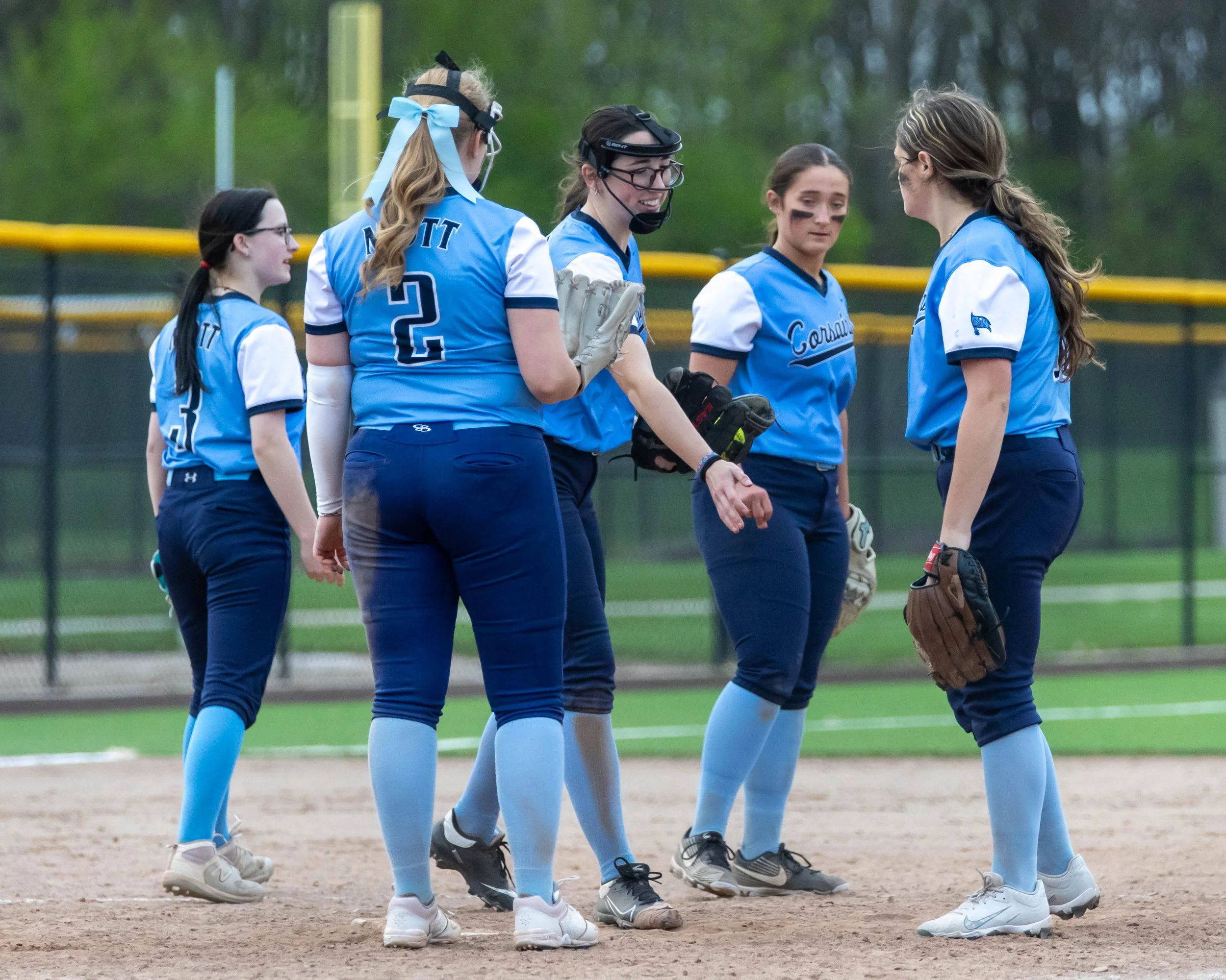 Mott infielders meet at the mound