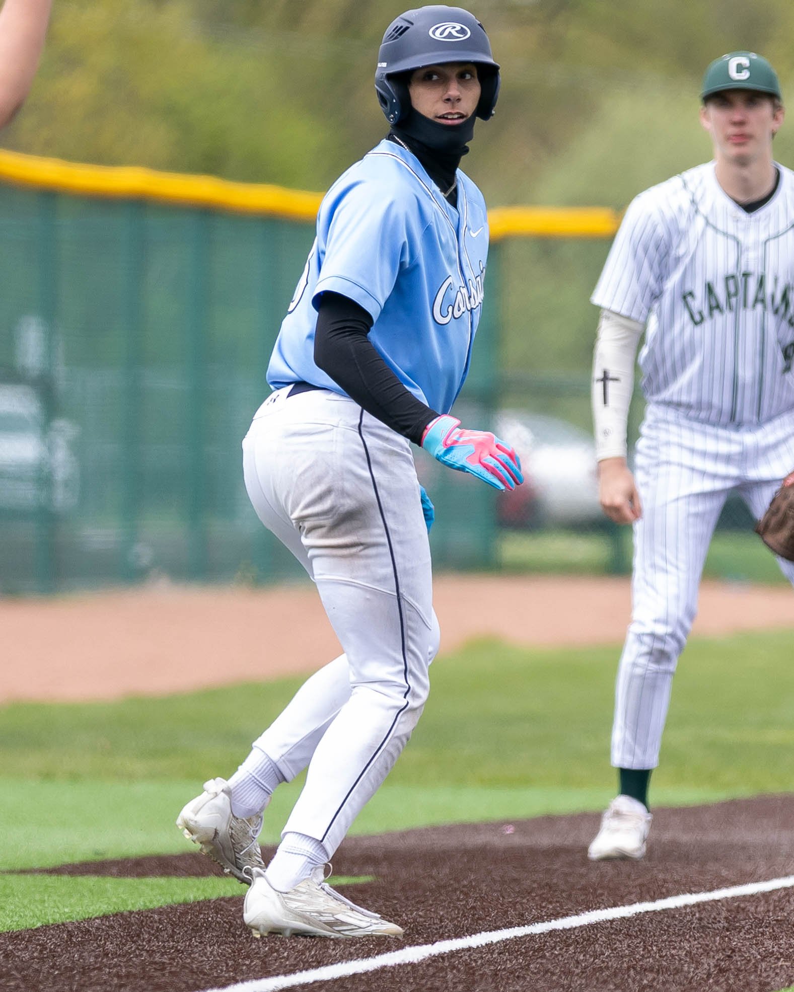 Mott #3 caught in a pickle at 3rd base