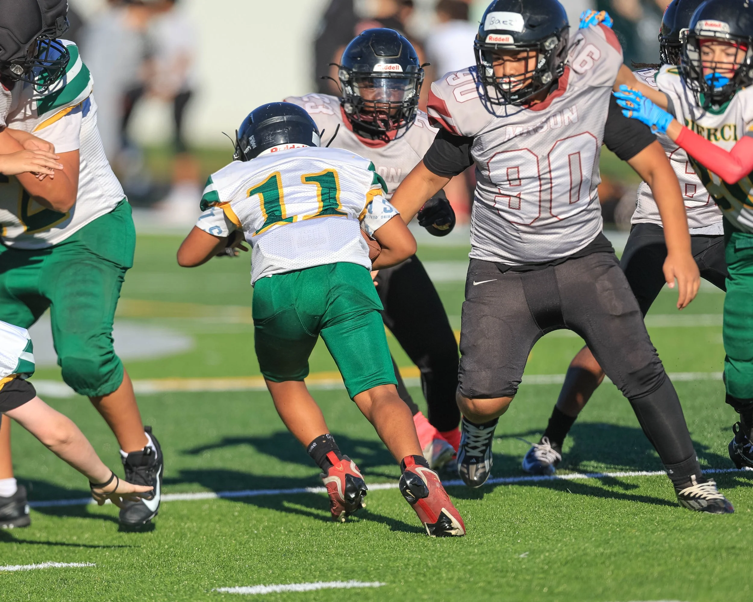 Pierce #11 with the ball