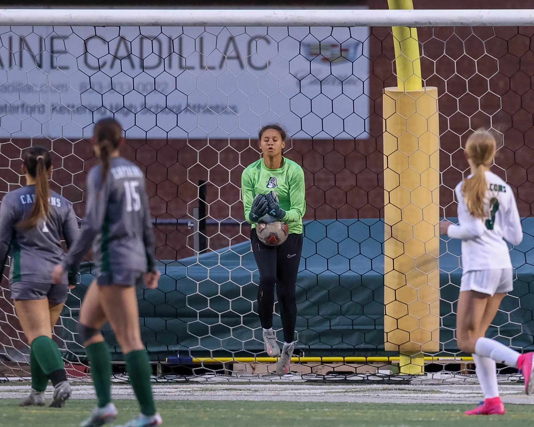 Kettering goalie catches the ball