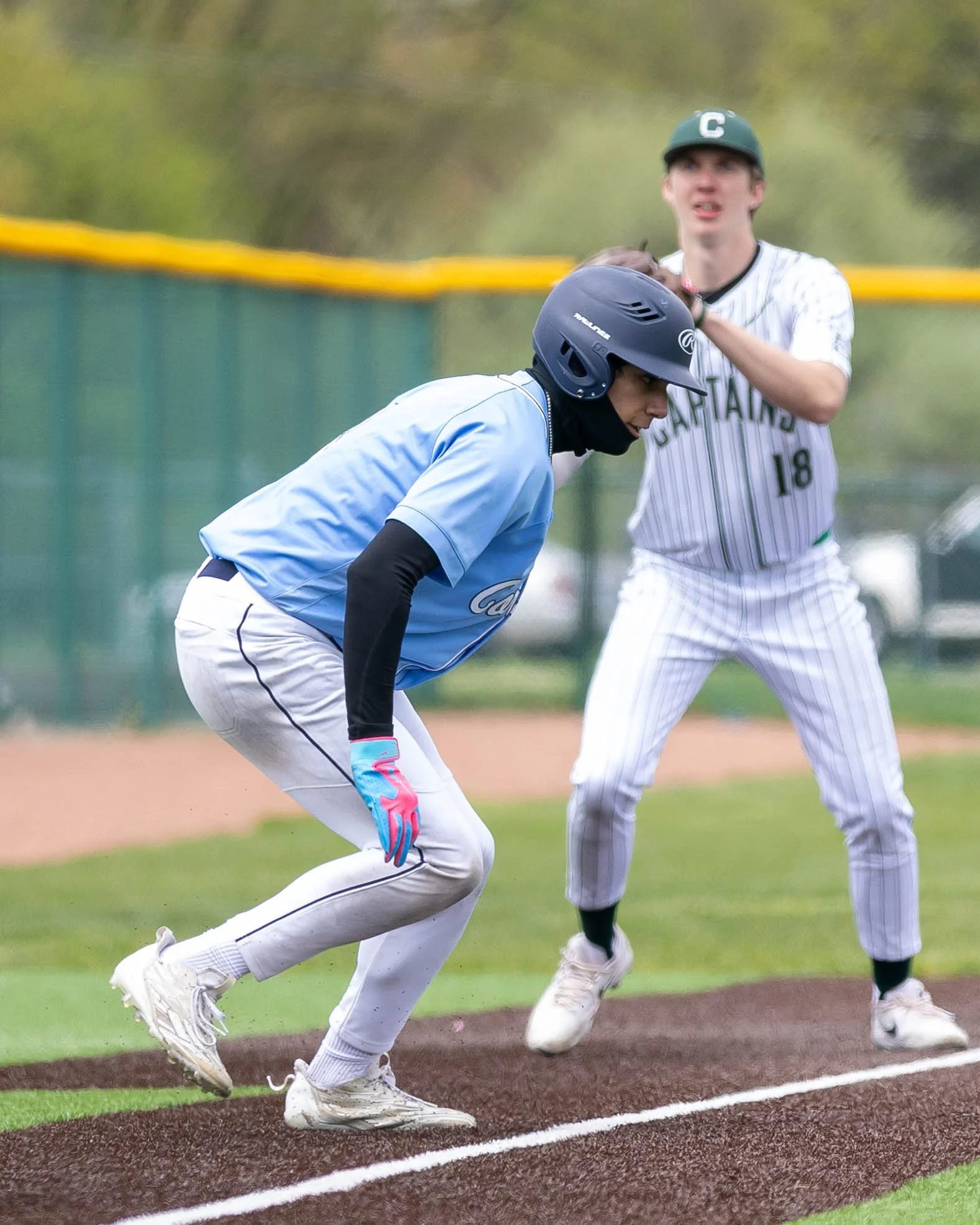 Mott #3 caught in a pickle at 3rd base
