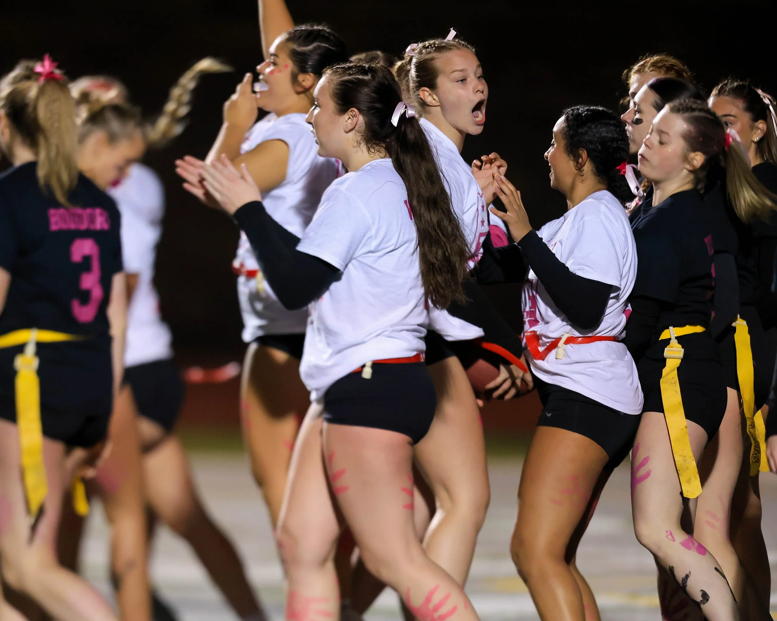 Juniors celebrate a touchdown