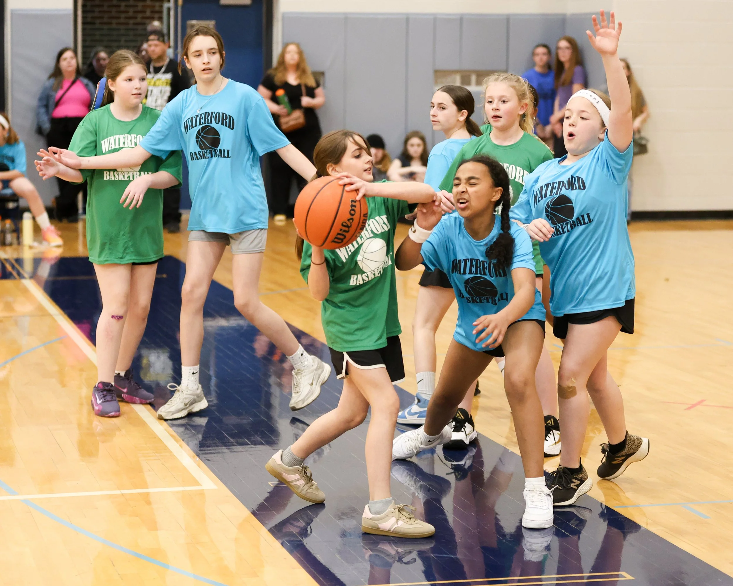Grayson girl shoots the ball with Cooley girls trying to block