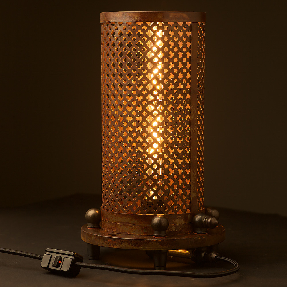 Steampunk Club Round Perforated Steel Desk Lamp