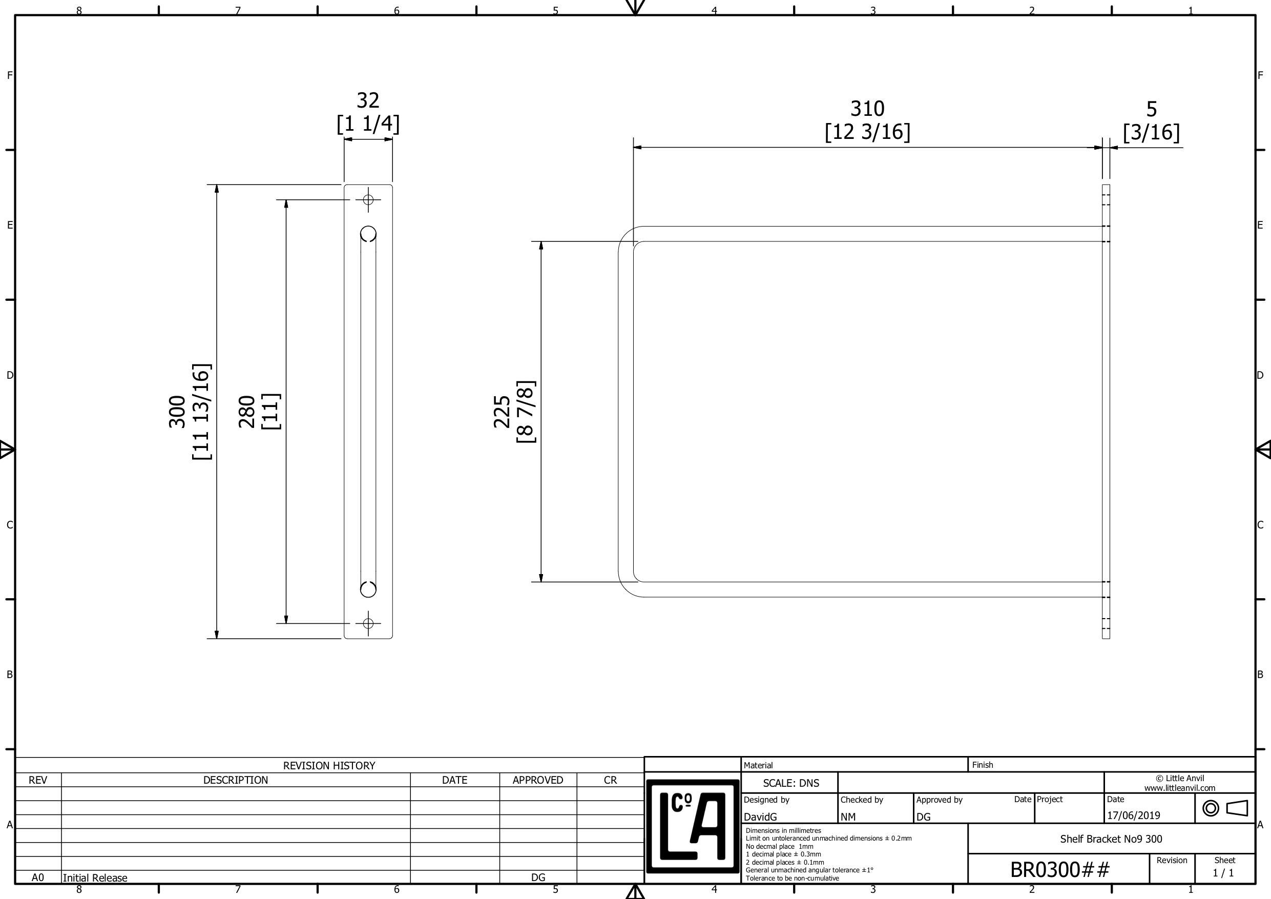 Industrial Shelf Bracket No9 Minimalist D Angle Heavy Duty Steel Dimensional Drawing 300mm