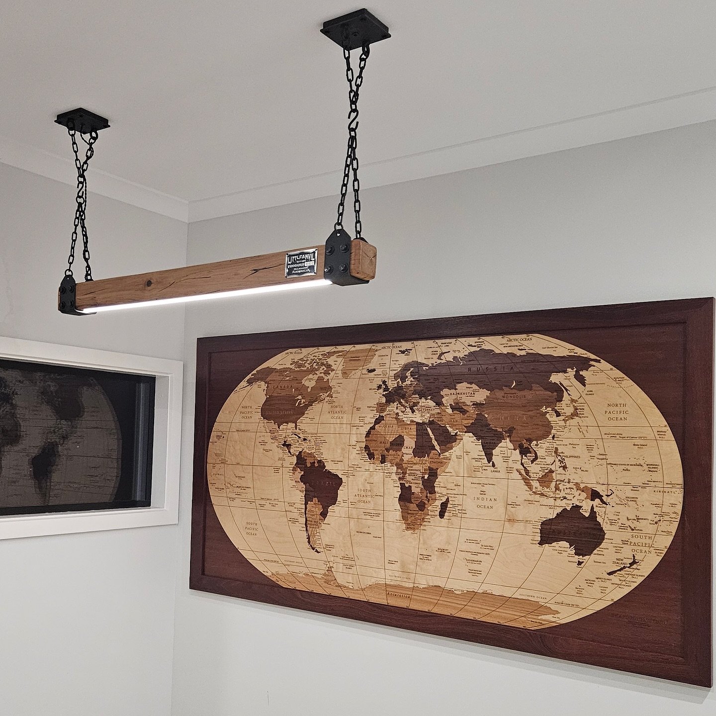 Sometimes we receive a photo from a customer that really stands out. This is one of them. Our No.2 Wood Beam Pendant Light looks stunning at the top of this stairwell and compliments the feature map that&rsquo;s hung on the wall. I don&rsquo;t know w