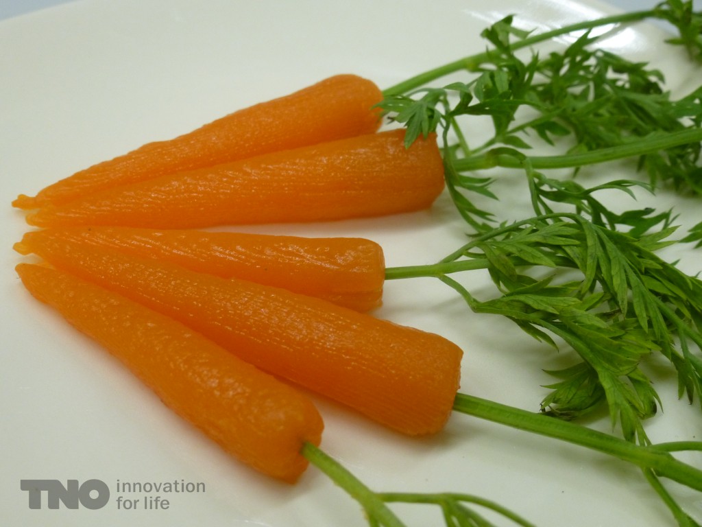 Image of 3D printed carrots from 3digitalcooks , courtesy of TNO .