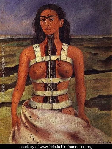 The Broken Column courtesy of The Frida Kahlo Foundation . This painting shows the dueling strength and fragility of Frida's body. Read more about the Broken Column on FridaKahlo.org .