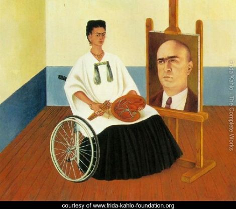 Self Portrait with the Portrait of Doctor Farill courtesy of The Frida Kahlo Foundation . Doctor Farill performed seven surgeries on Frida's spine in one year. She credited him with saving her life. Read more about Self Portrait with the Portrait of Doctor Farill on FridaKahlo.org .