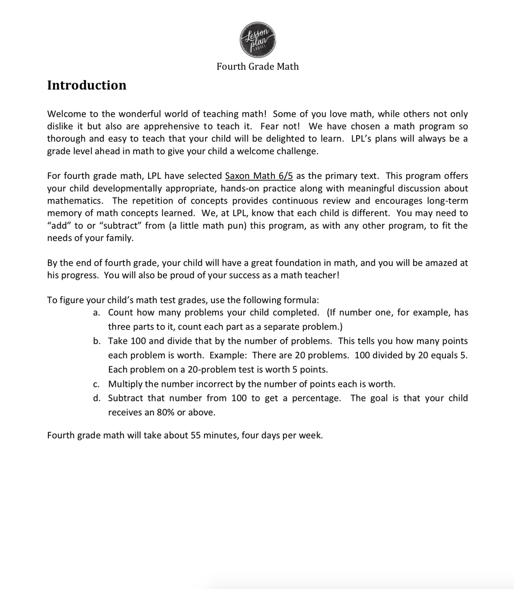 4th Grade Math Lesson Plans
