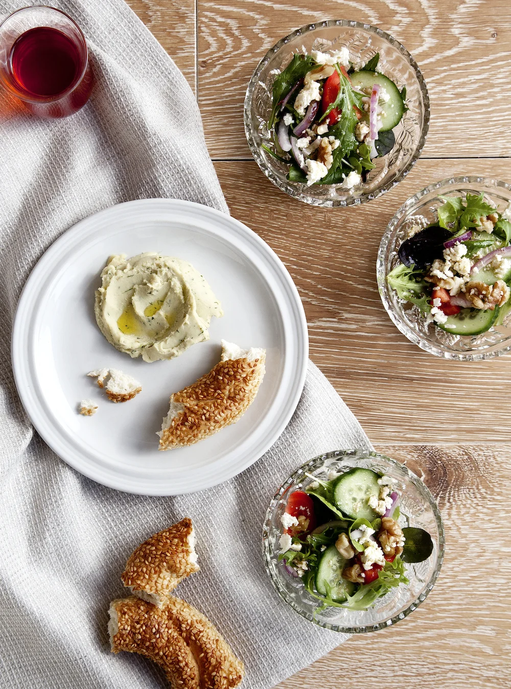 Photography by Elisa Watson , Styling by Kate Bradley (Kenkō Kitchen) for Nourish Magazine . Bowls and plate from op shop. Napkin by Fog Linen . Turkish tea glass from Mediterranean Pantry . 